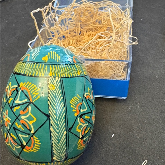 Handcrafted Blue Wood Rabbit Easter Egg Called Pysanda - Picture 6 of 8